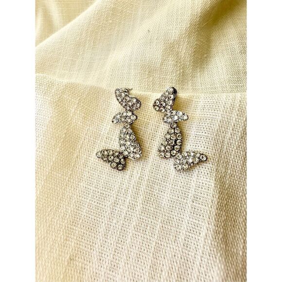 Double butterfly rhinestone dangle earrings  - Picture 3 of 5